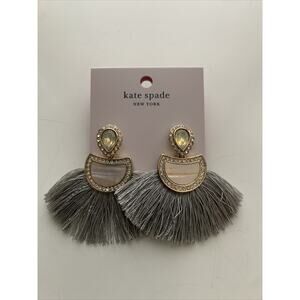 Kate Spade Gray Fan Clear Rhinestone Cream/Silver Earrings New Original Bag